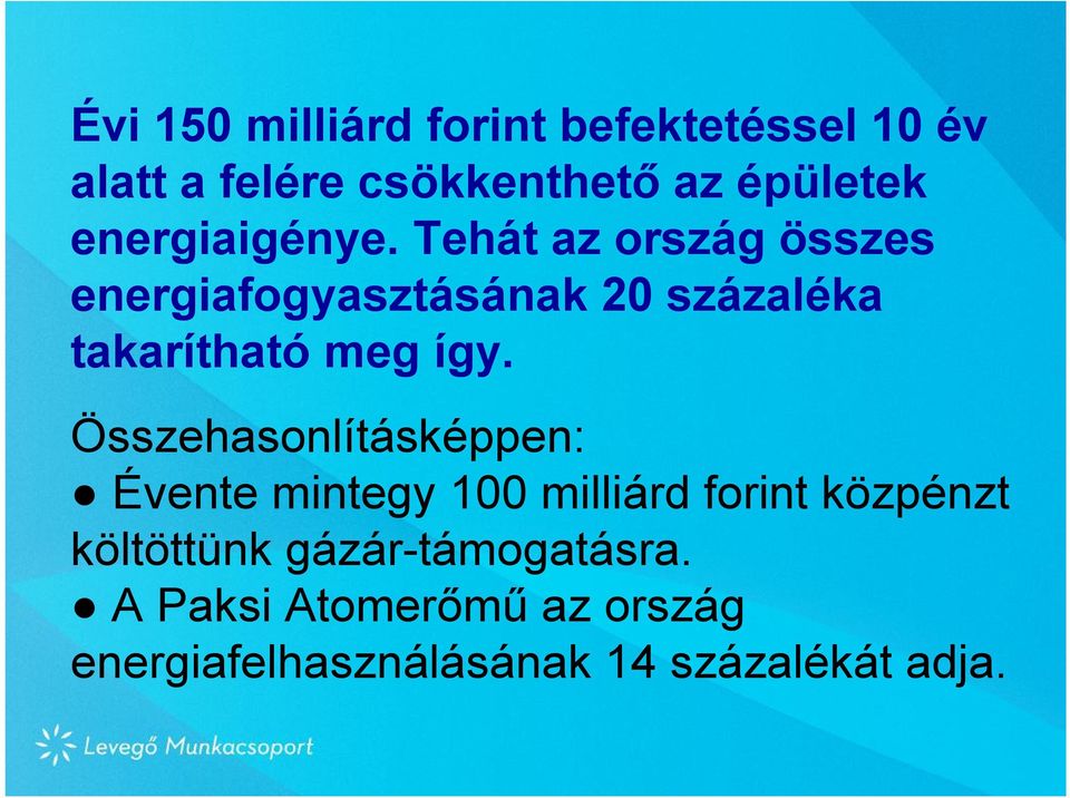 Tehát az ország összes energiafogyasztásának 20 százaléka takarítható meg így.