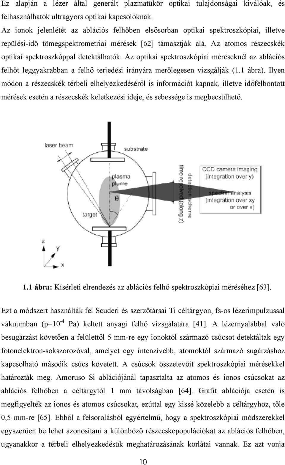 Az atomos részecskék optikai spektroszkóppal detektálhatók. Az optikai spektroszkópiai méréseknél az ablációs felhőt leggyakrabban a felhő terjedési irányára merőlegesen vizsgálják (1.1 ábra).