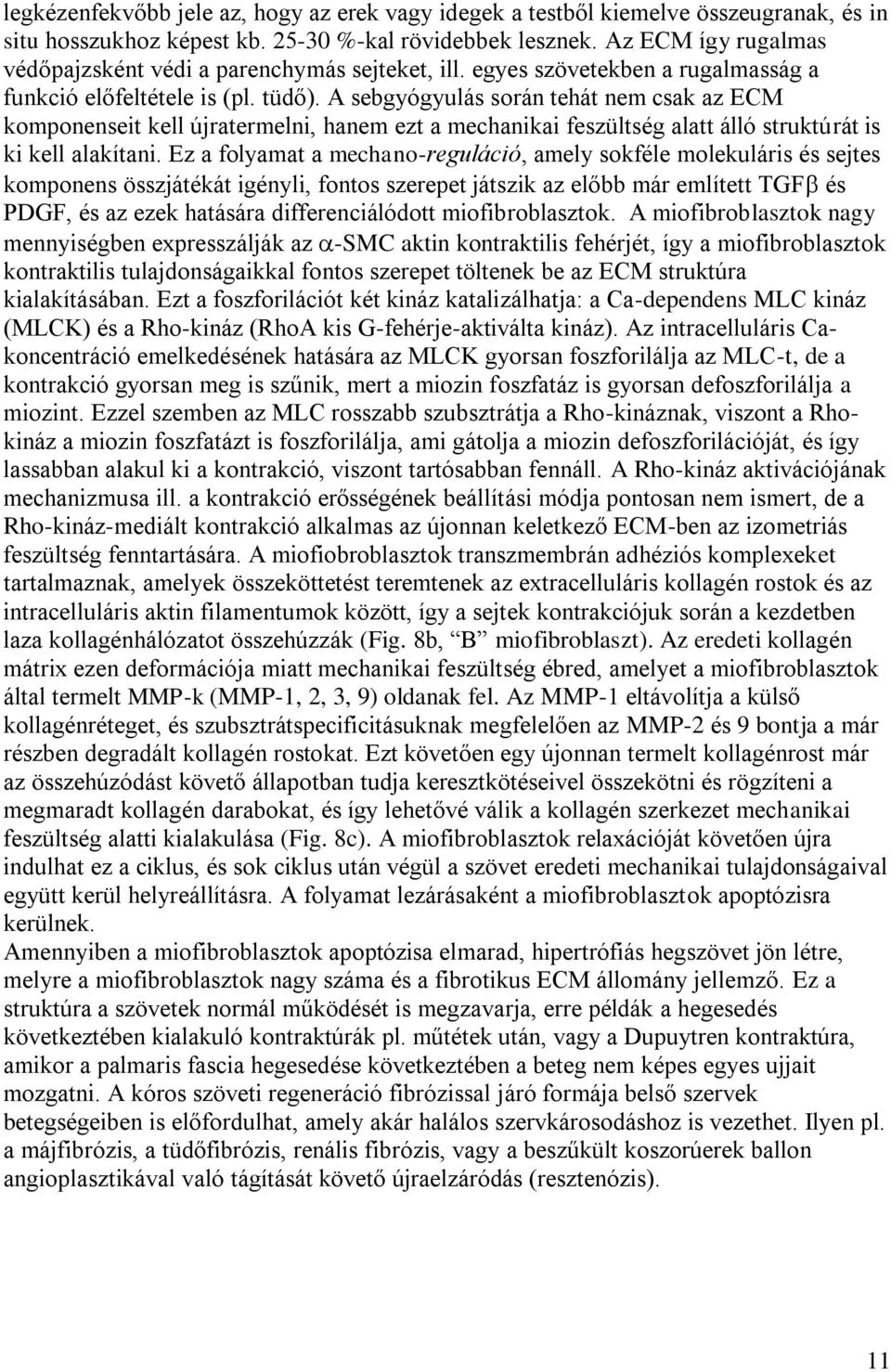 A sebgyógyulás során tehát nem csak az ECM komponenseit kell újratermelni, hanem ezt a mechanikai feszültség alatt álló struktúrát is ki kell alakítani.