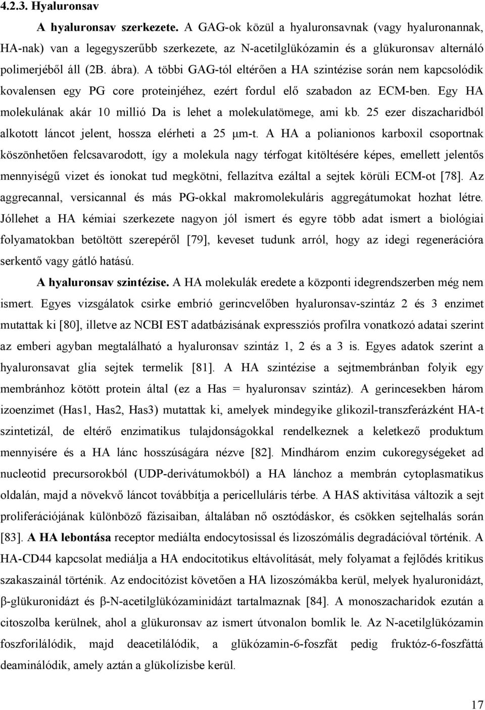 A többi GAG-tól eltér en a HA szintézise során nem kapcsolódik kovalensen egy PG core proteinjéhez, ezért fordul el szabadon az ECM-ben.