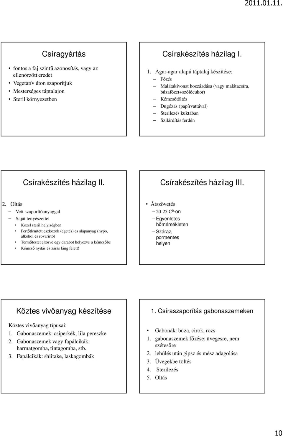 házilag II. Csírakészítés házilag III. 2.