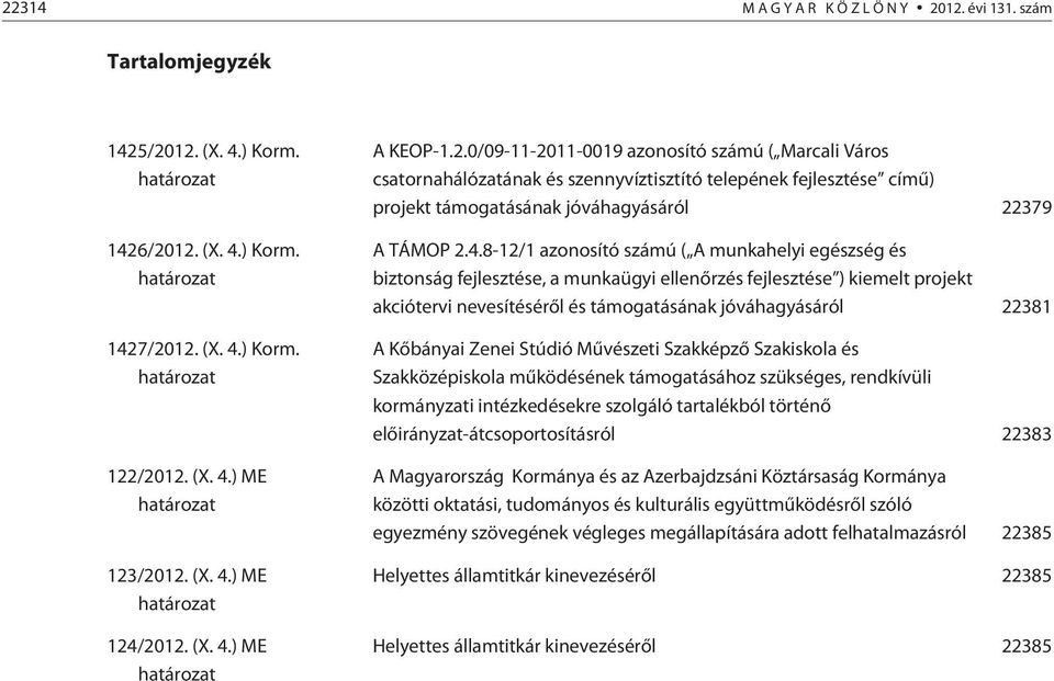 4.8-12/1 azonosító számú ( A munkahelyi egészség és biztonság fejlesztése, a munkaügyi ellenõrzés fejlesztése ) kiemelt projekt akciótervi nevesítésérõl és támogatásának jóváhagyásáról 22381 A