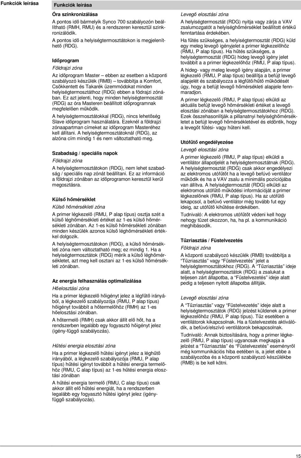 Időprogram Földrajzi Az időprogram Master ebben az esetben a központi szabályozó készülék (RMB) továbbítja a Komfort, Csökkentett és akarék üzemmódokat minden helyiségtermosztáthoz (RDG) ebben a