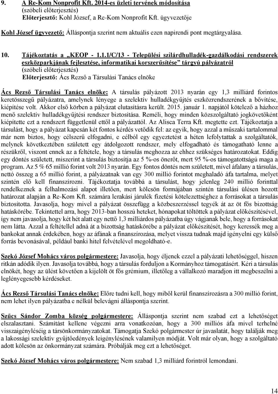 . Tájékoztatás a KEOP - 1.