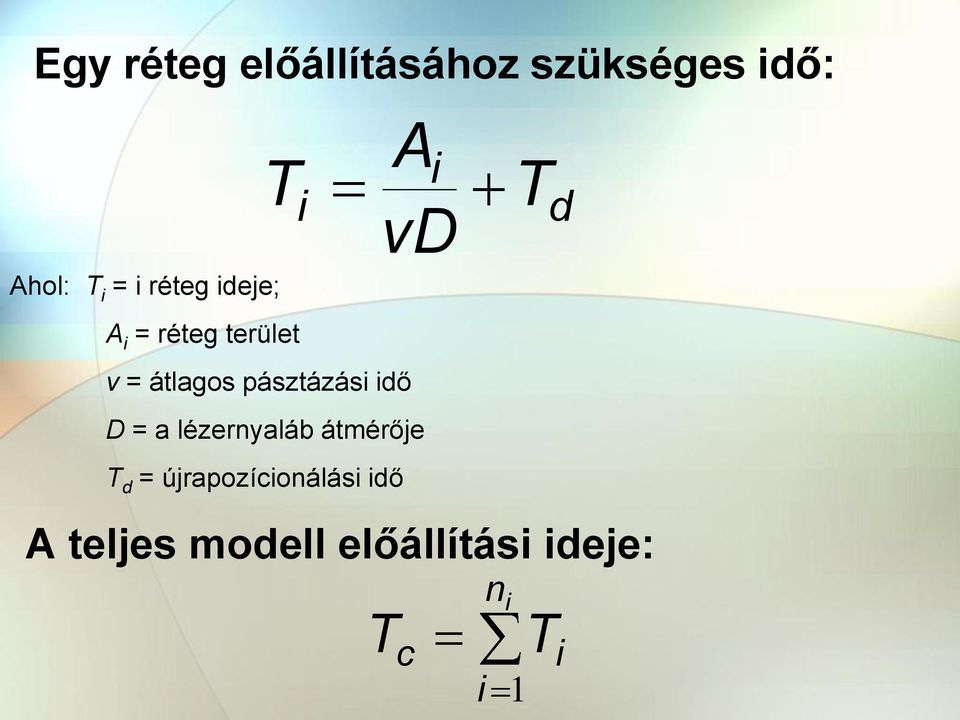 pásztázási idő D = a lézernyaláb átmérője T d =