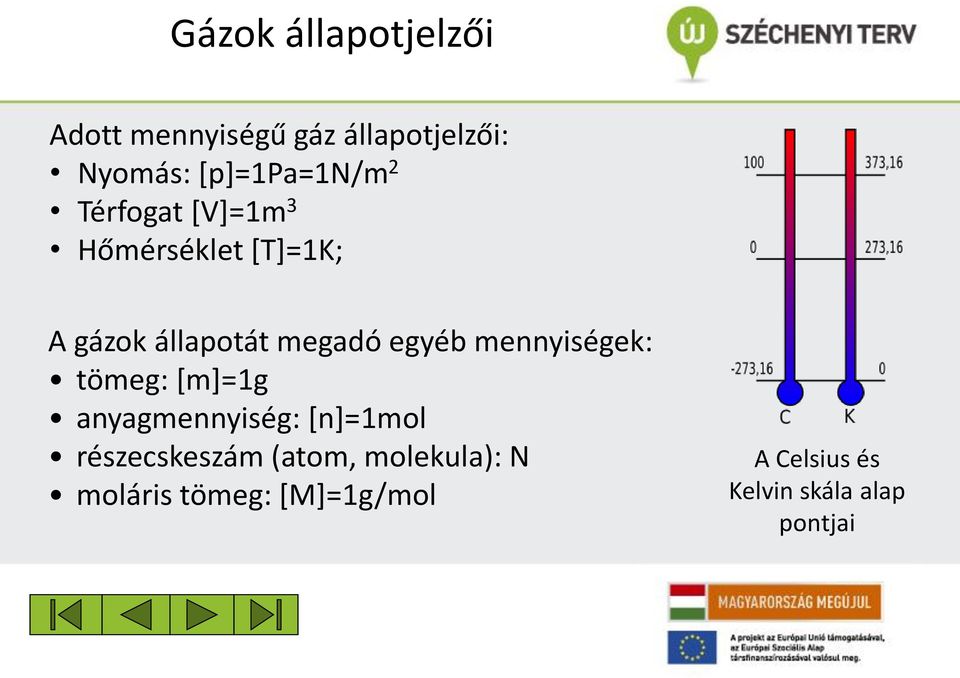 egyéb mennyiségek: tömeg: [m]=g anyagmennyiség: [n]=mol részecskeszám
