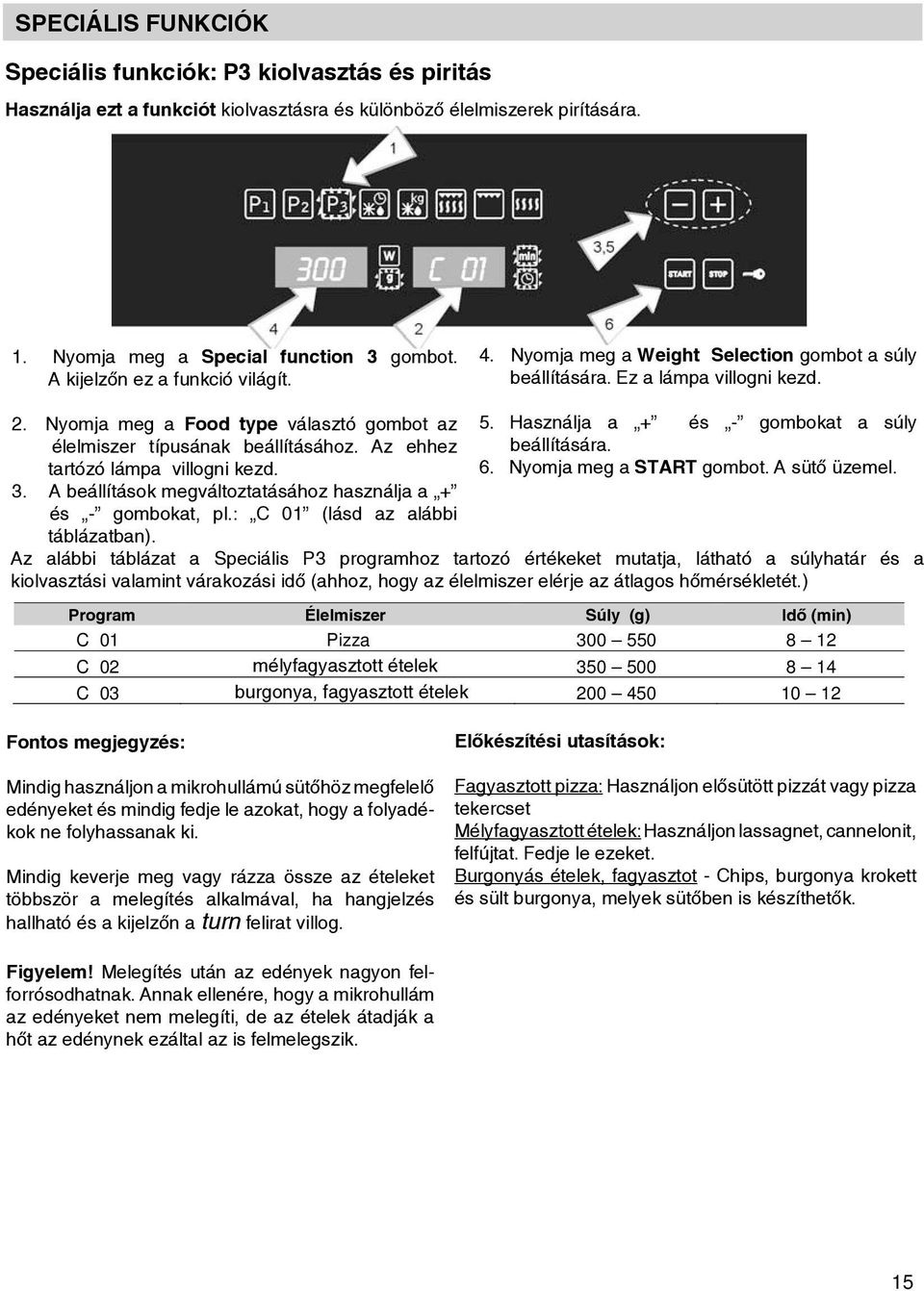 Press Ez Weight lámp Selection villogni kezd. key to define The function key lights up. food weight. The respective light will 2.