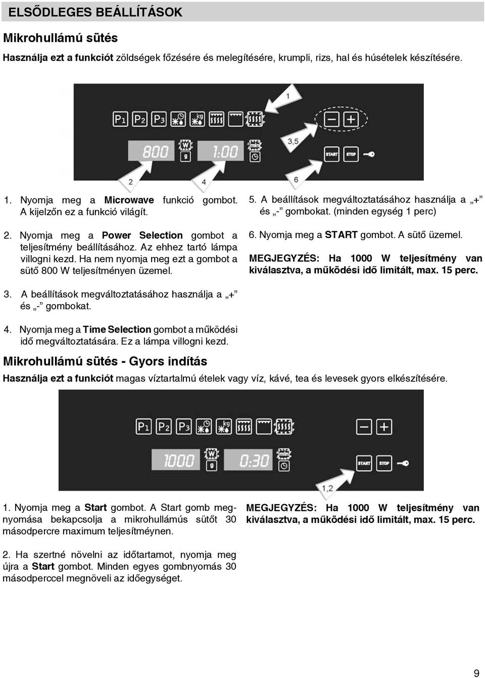 Press Nyomj meg Power Selection Power Selection key to chnge gombot microwve teljesítmény power. beállításához. The respective Az ehhez light trtó will lámp strt to villogni flsh. kezd.
