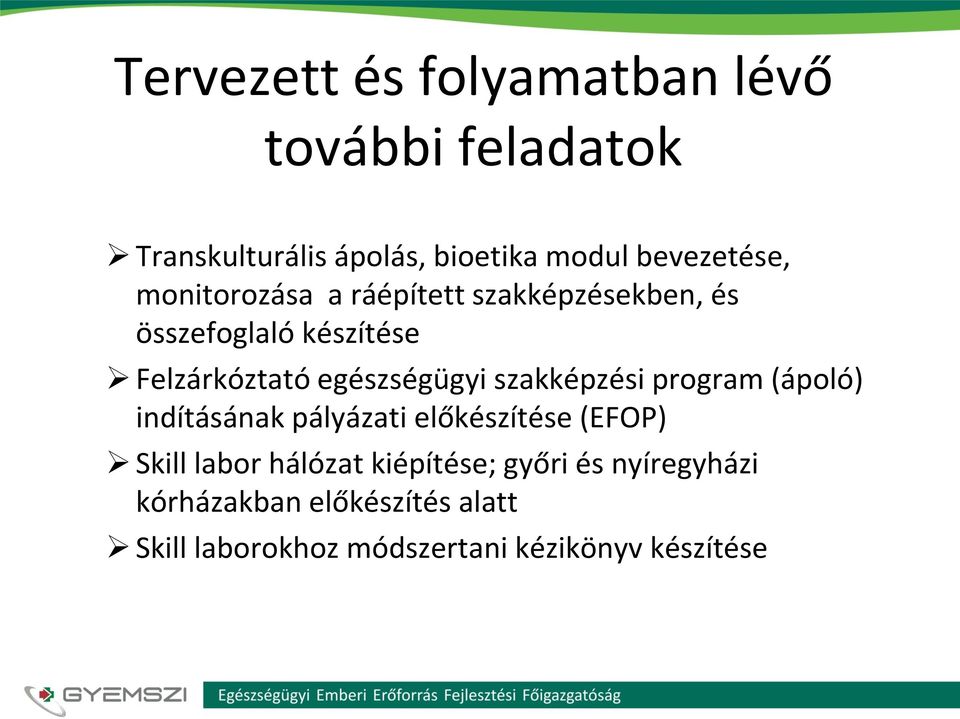 szakképzési program (ápoló) indításának pályázati előkészítése (EFOP) Skill labor hálózat