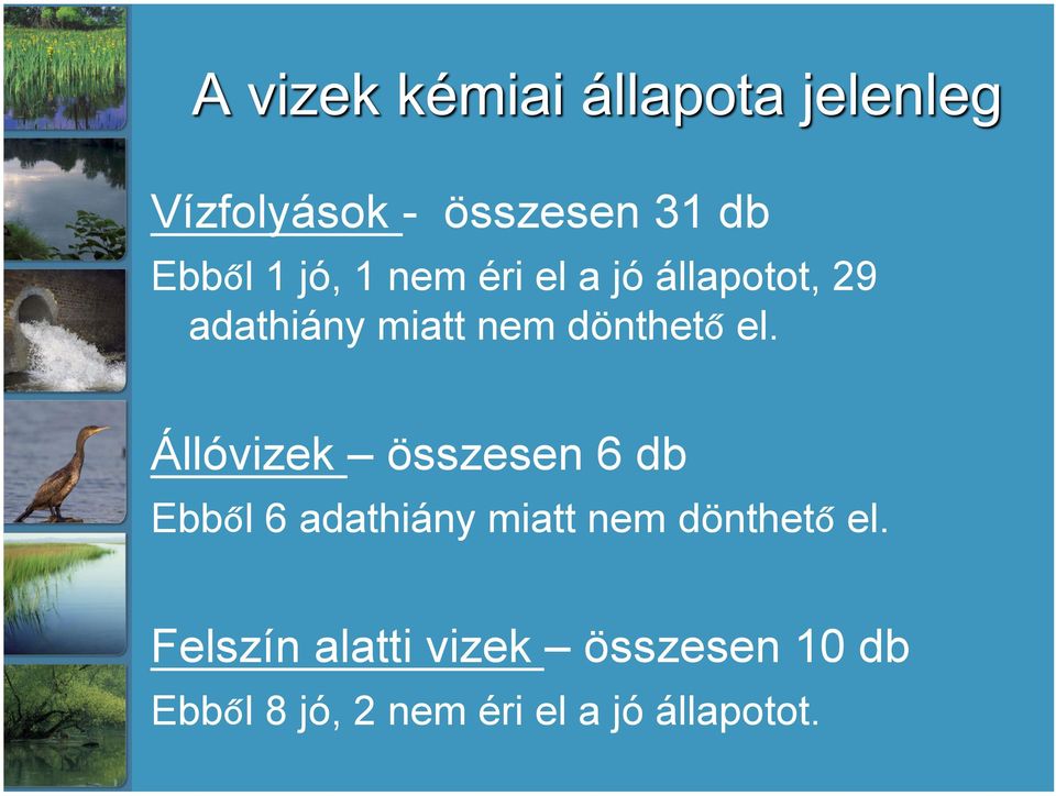 Állóvizek összesen 6 db Ebből 6 adathiány miatt nem dönthető