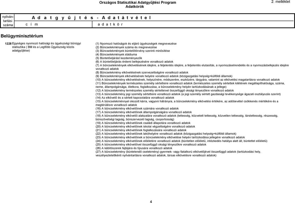 bűncselekmények elkövetésének idejére, a feljelentés idejére, a feljelentés elutasítás, a nyomozáselrendelés és a nyomozásbefejezés idejére vonatkozó adatok (8) Bűncselekmény elkövetésének