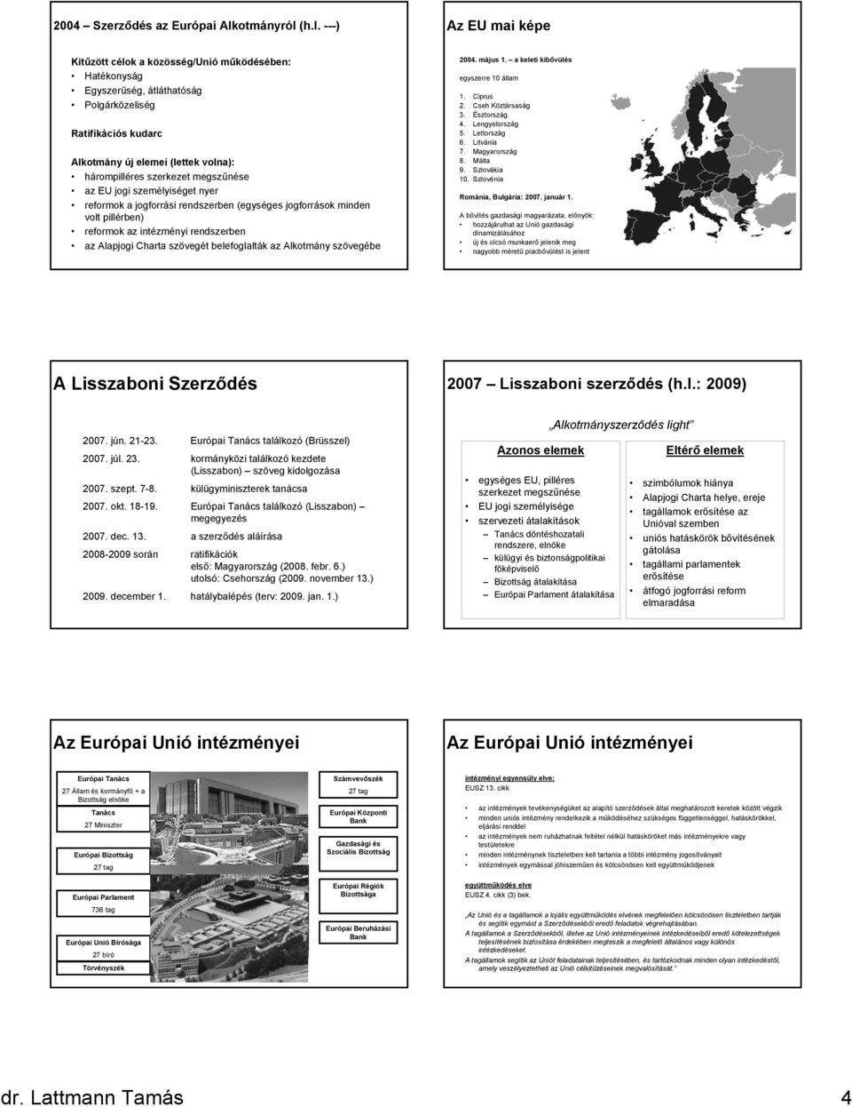 (h.l. ---) Az EU mai képe Kitűzött célok a közösség/unió működésében: Hatékonyság Egyszerűség, átláthatóság Polgárközeliség Ratifikációs kudarc Alkotmány új elemei (lettek volna): hárompilléres