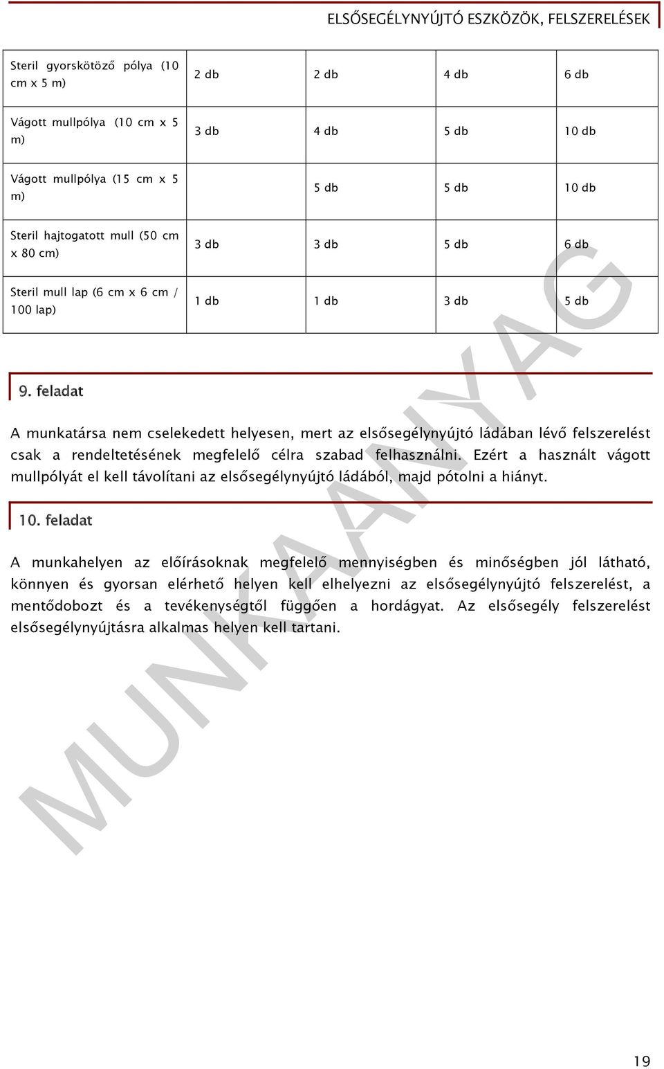 feladat 3 db 3 db 5 db 6 db 1 db 1 db 3 db 5 db A munkatársa nem cselekedett helyesen, mert az elsősegélynyújtó ládában lévő felszerelést csak a rendeltetésének megfelelő célra szabad felhasználni.