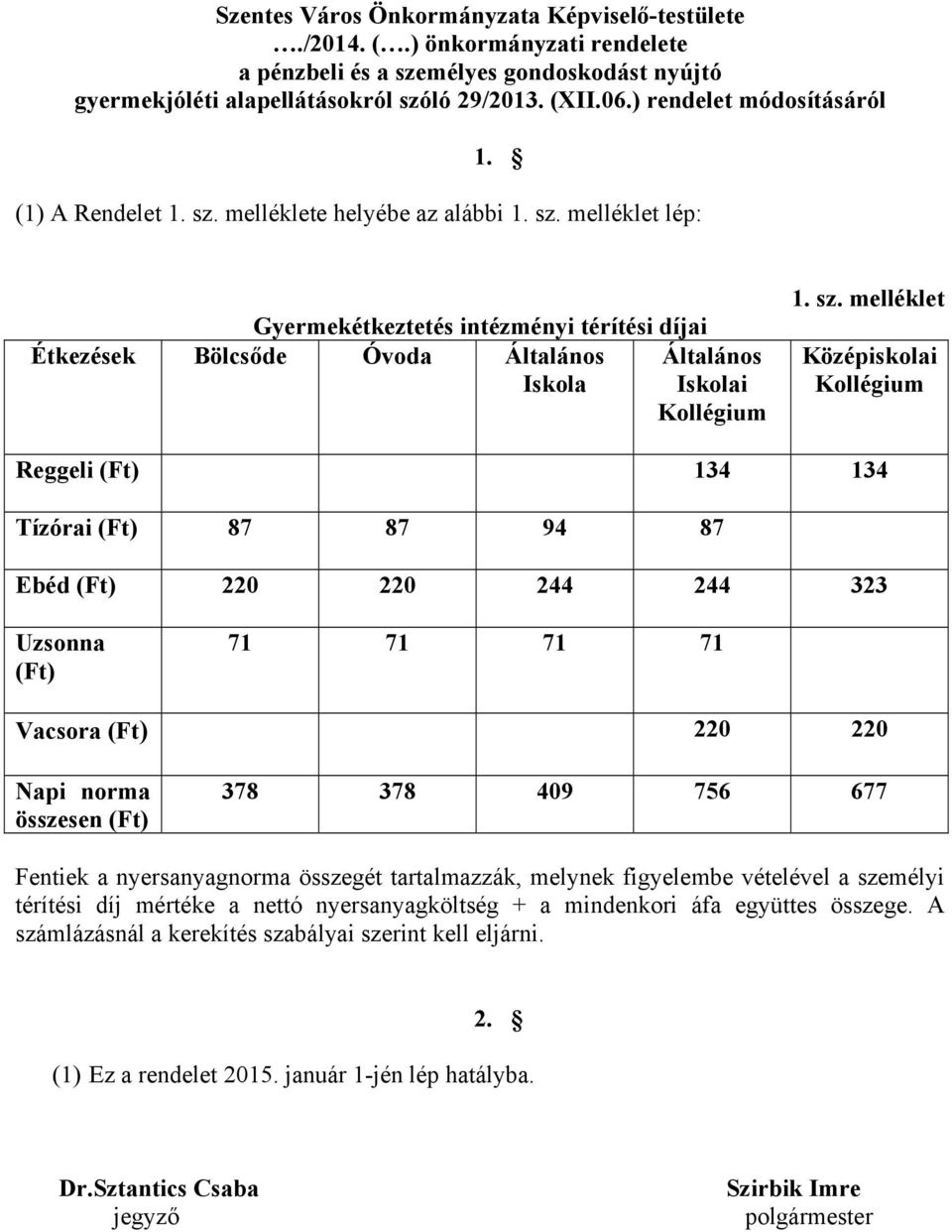 melléklete helyébe az alábbi 1. sz.