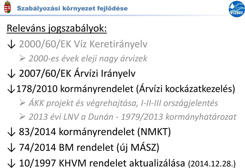 projekt és végrehajtása, I-II-III országjelentés 2013 évi LNV a Dunán - 1979/2013 kormányhatározat