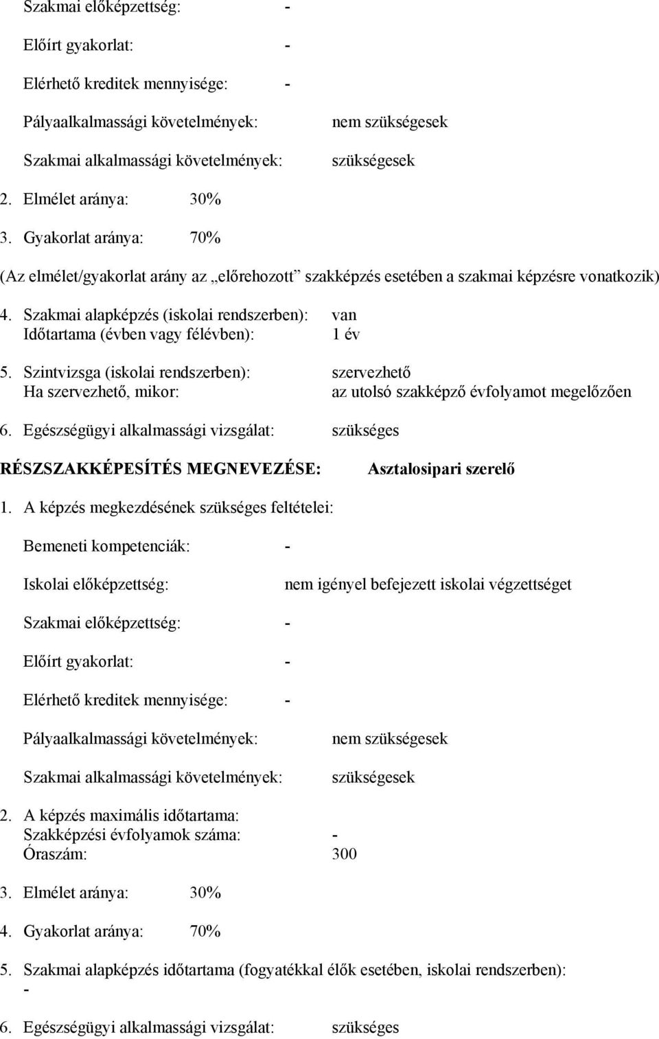 Szakmai alapképzés (iskolai rendszerben): van Időtartama (évben vagy félévben): 1 év 5.