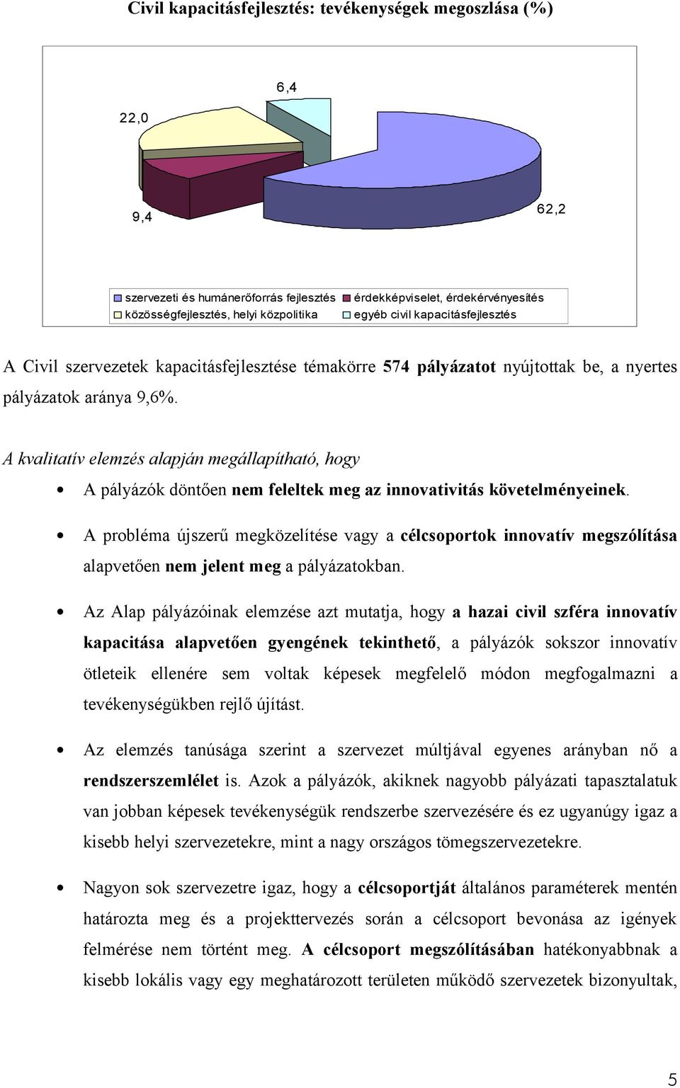 A kvalitatív elemzés alapján megállapítható, hogy A pályázók döntően nem feleltek meg az innovativitás követelményeinek.