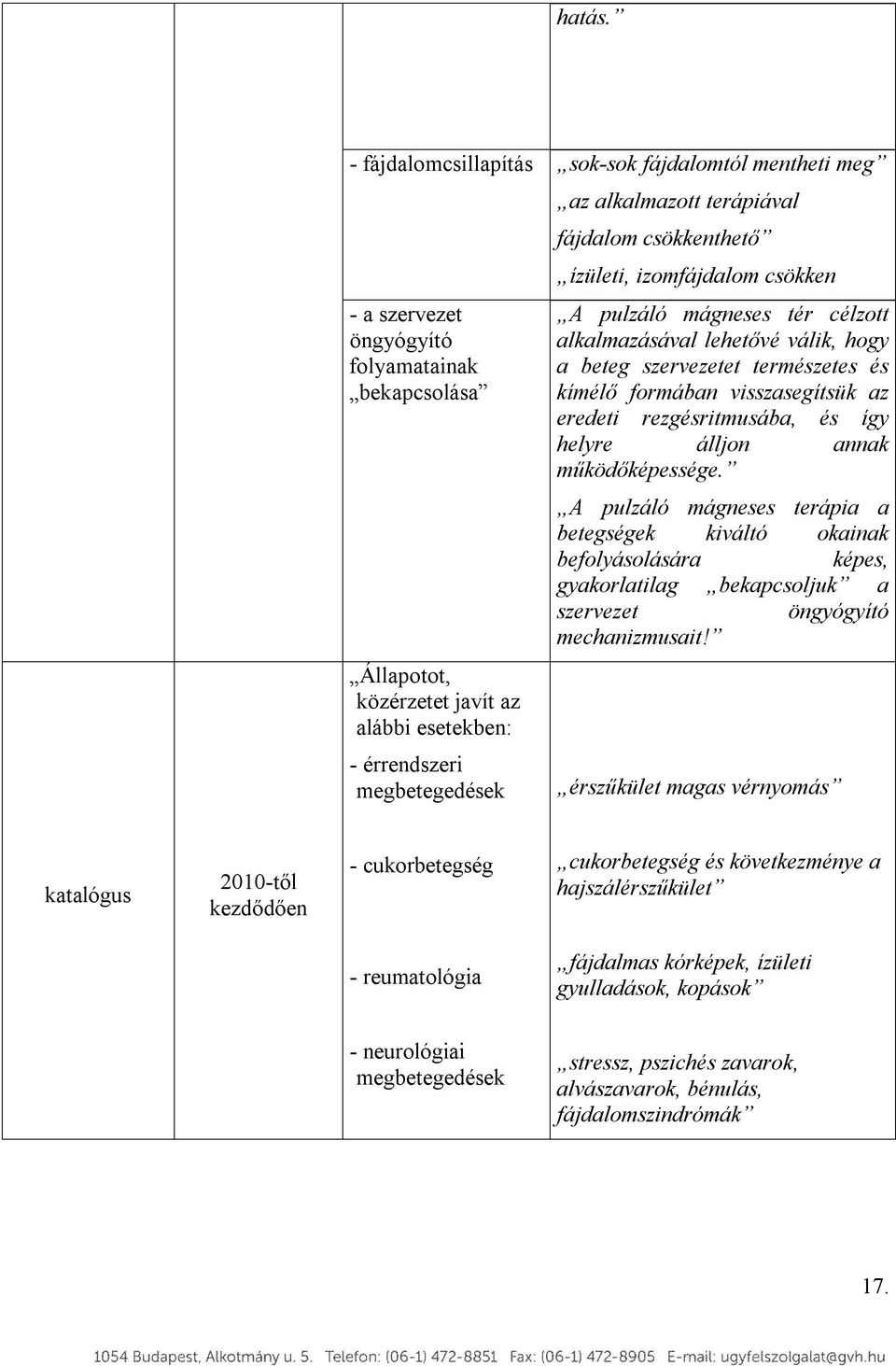 terápiával fájdalom csökkenthető ízületi, izomfájdalom csökken A pulzáló mágneses tér célzott alkalmazásával lehetővé válik, hogy a beteg szervezetet természetes és kímélő formában visszasegítsük az