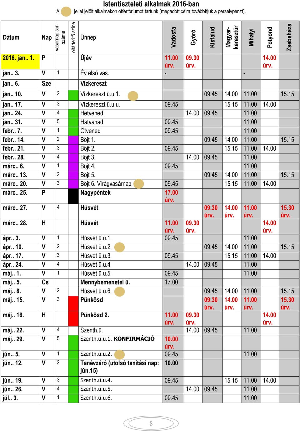 V 2 Vízkereszt ü.u.1. 09.45 11.00 15.15 jan.. 17. V 3 Vízkereszt ü.u.u. 09.45 15.15 11.00 jan.. 24. V 4 Hetvened 09.45 11.00 jan.. 31. V 5 Hatvanad 09.45 11.00 febr.. 7. V 1 Ötvened 09.45 11.00 febr.. 14.