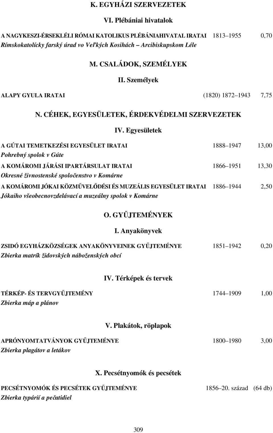 Egyesületek A GÚTAI TEMETKEZÉSI EGYESÜLET IRATAI 1888 1947 13,00 Pohrebný spolok v Gúte A KOMÁROMI JÁRÁSI IPARTÁRSULAT IRATAI 1866 1951 13,30 Okresné živnostenské spoločenstvo v Komárne A KOMÁROMI