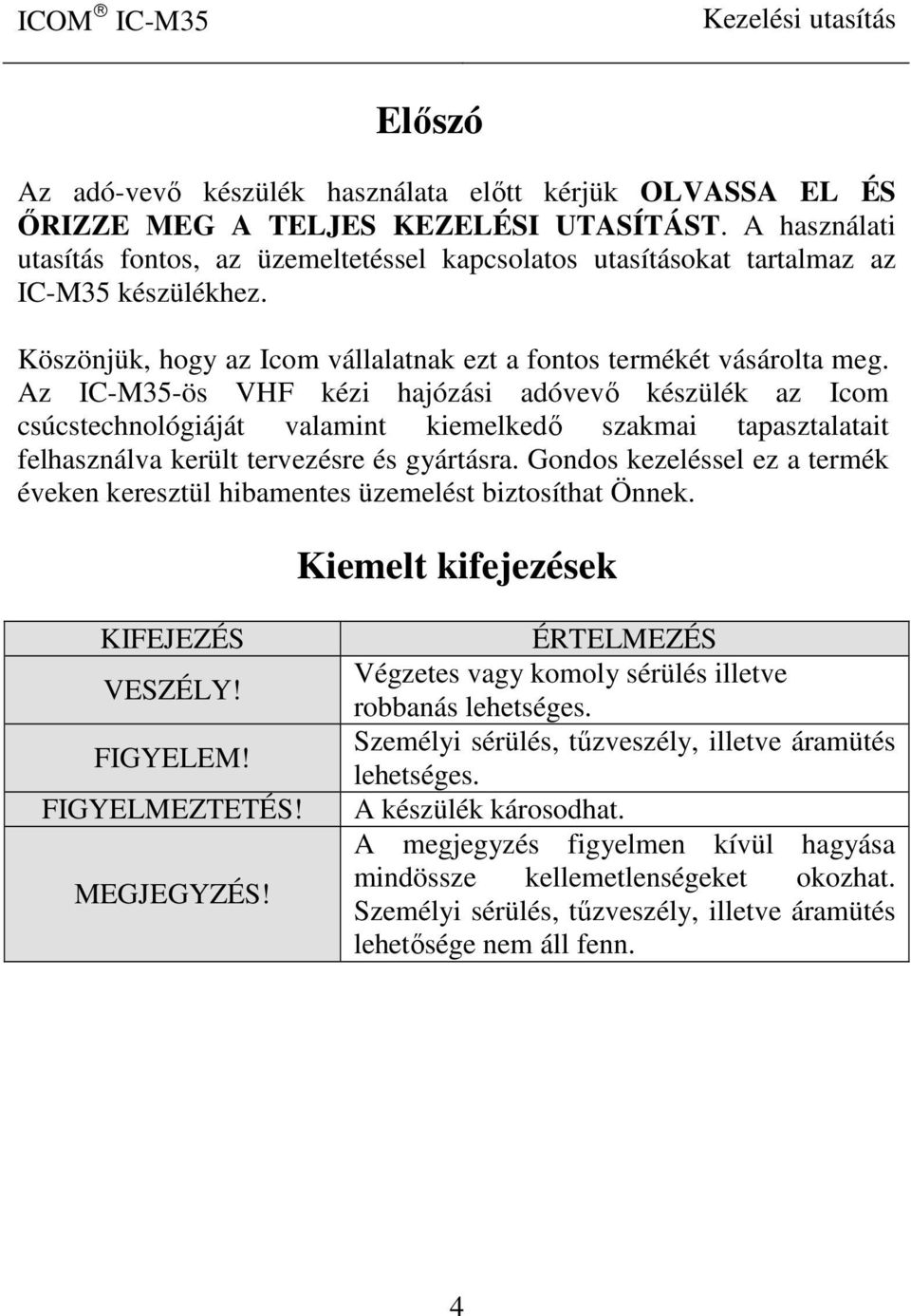 Az IC-M35-ös VHF kézi hajózási adóvevő készülék az Icom csúcstechnológiáját valamint kiemelkedő szakmai tapasztalatait felhasználva került tervezésre és gyártásra.