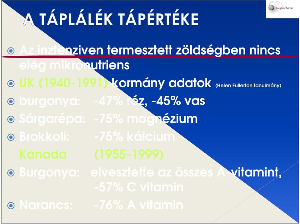 -45% vas Sárgarépa: -75% magnézium Brokkoli: -75% kálcium Kanada