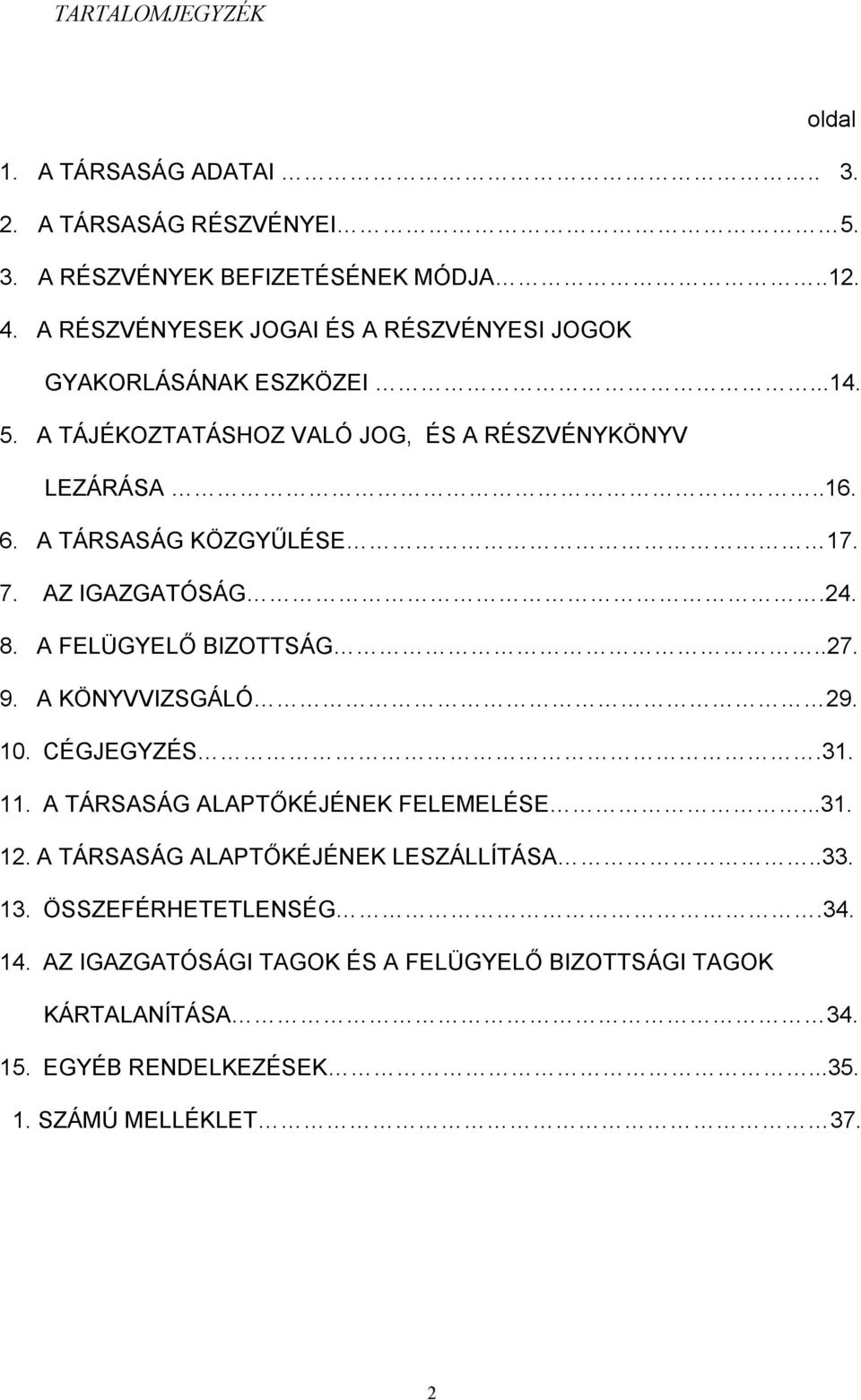 A TÁRSASÁG KÖZGYŰLÉSE 17. 7. AZ IGAZGATÓSÁG.24. 8. A FELÜGYELŐ BIZOTTSÁG..27. 9. A KÖNYVVIZSGÁLÓ 29. 10. CÉGJEGYZÉS.31. 11.