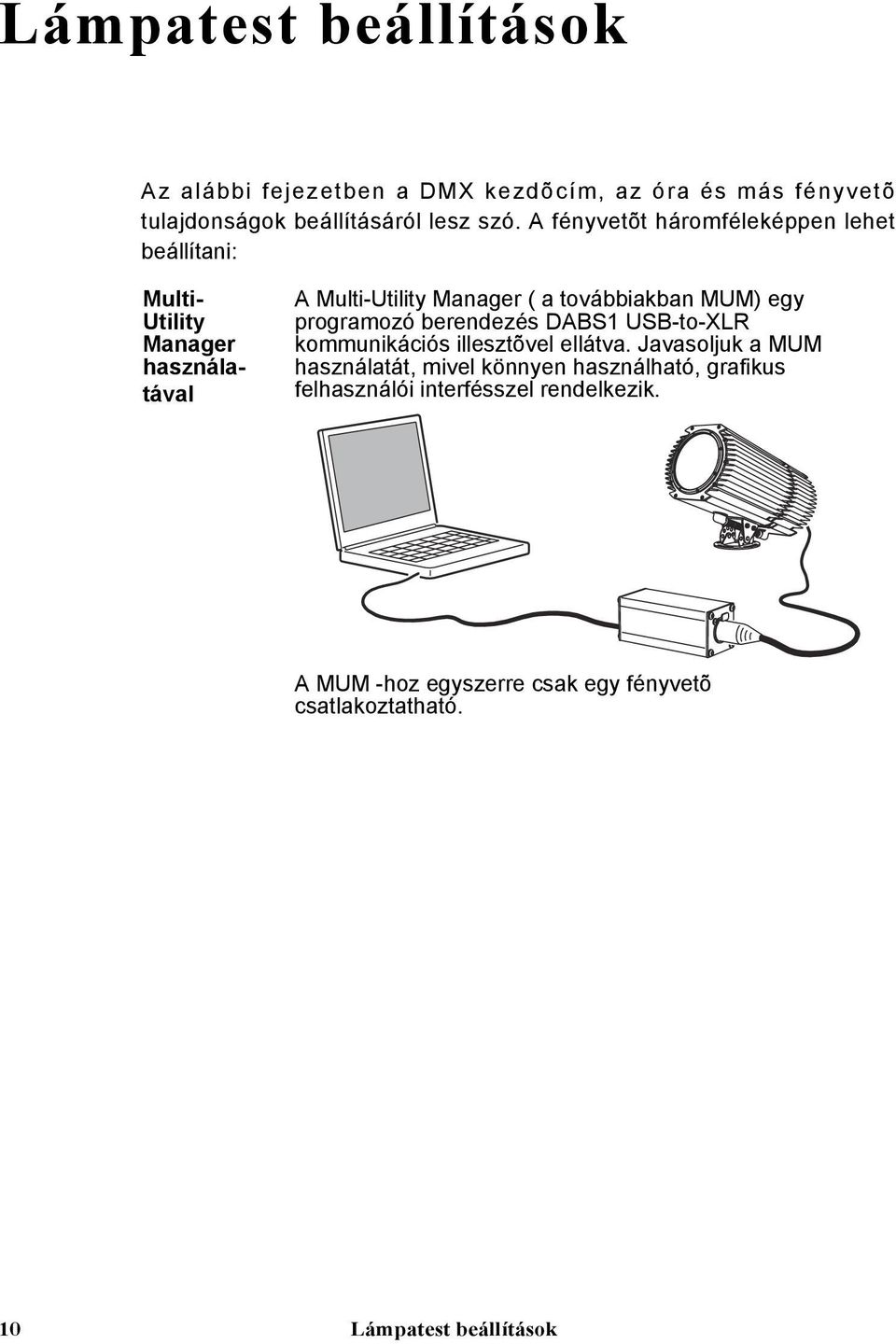 egy programozó berendezés DABS1 USB-to-XLR kommunikációs illesztõvel ellátva.