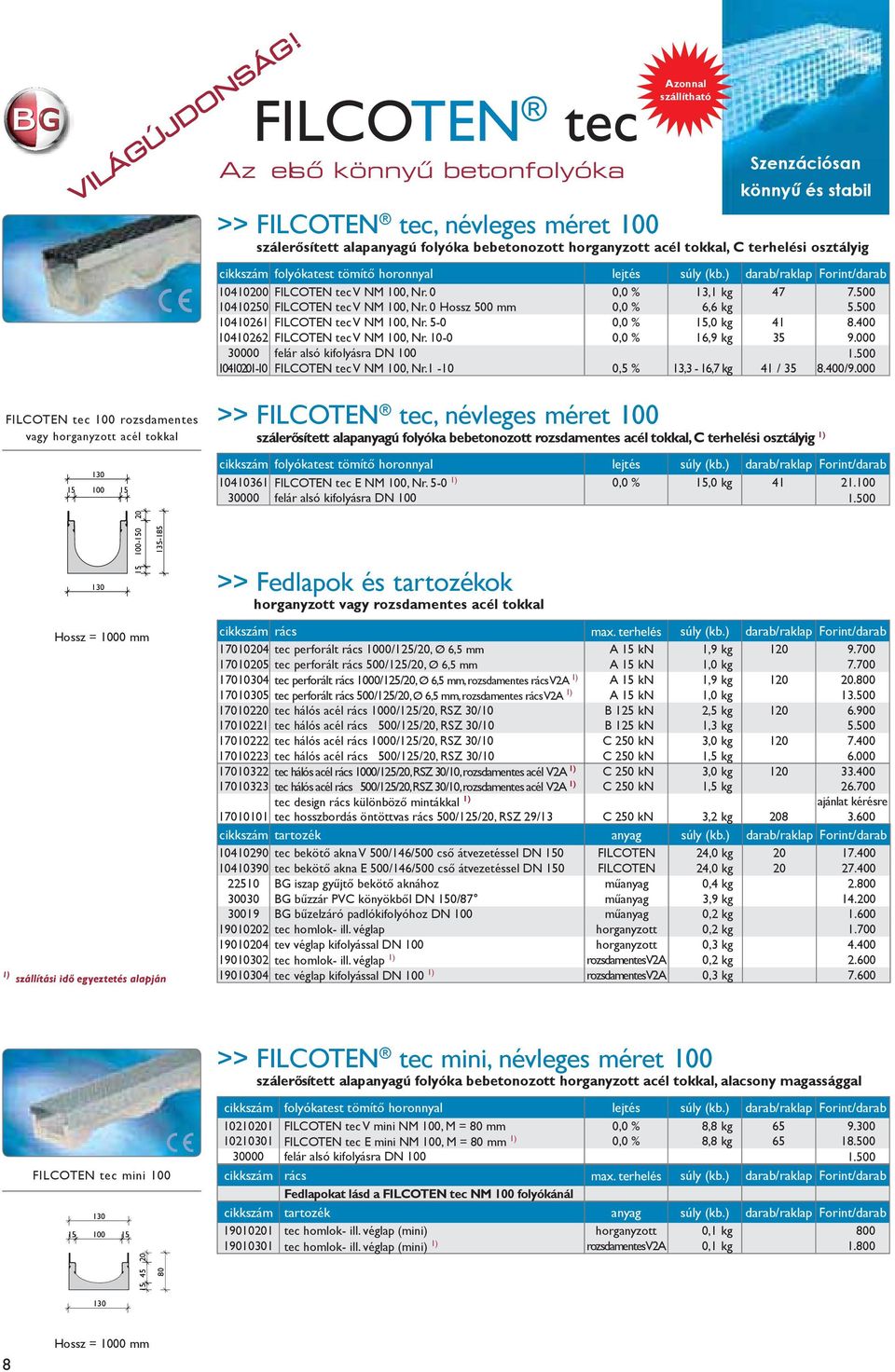 terhelési osztályig 10410200 FILCOTEN tec V NM 100, Nr. 0 0,0 % 13,1 kg 47 7.500 10410250 FILCOTEN tec V NM 100, Nr. 0 Hossz 500 mm 0,0 % 6,6 kg 5.500 10410261 FILCOTEN tec V NM 100, Nr.