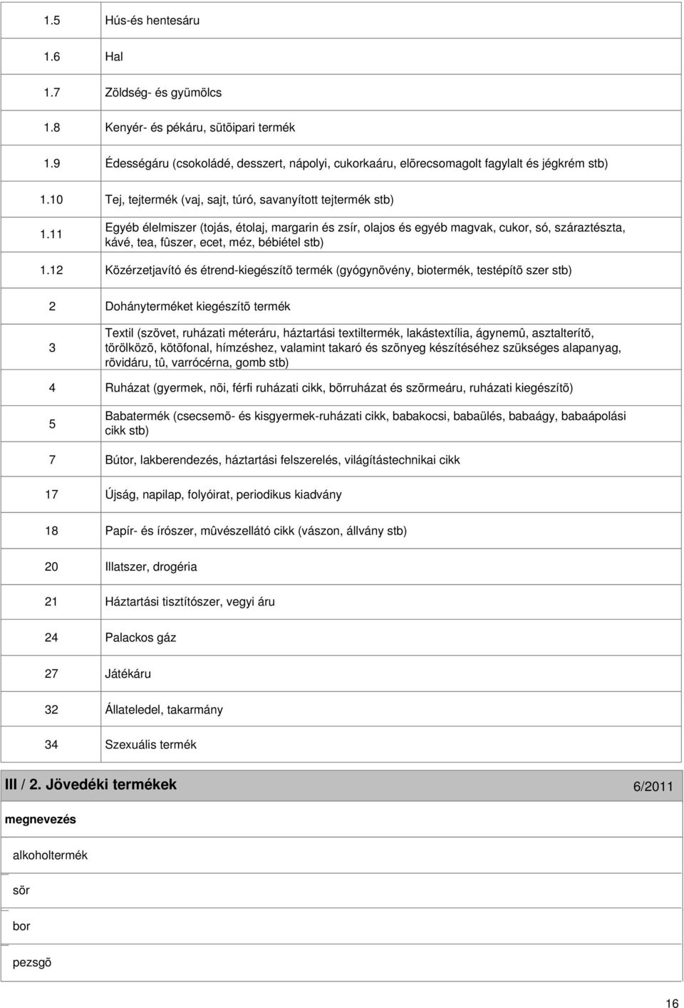 11 Egyéb élelmiszer (tojás, étolaj, margarin és zsír, olajos és egyéb magvak, cukor, só, száraztészta, kávé, tea, fûszer, ecet, méz, bébiétel stb) 1.