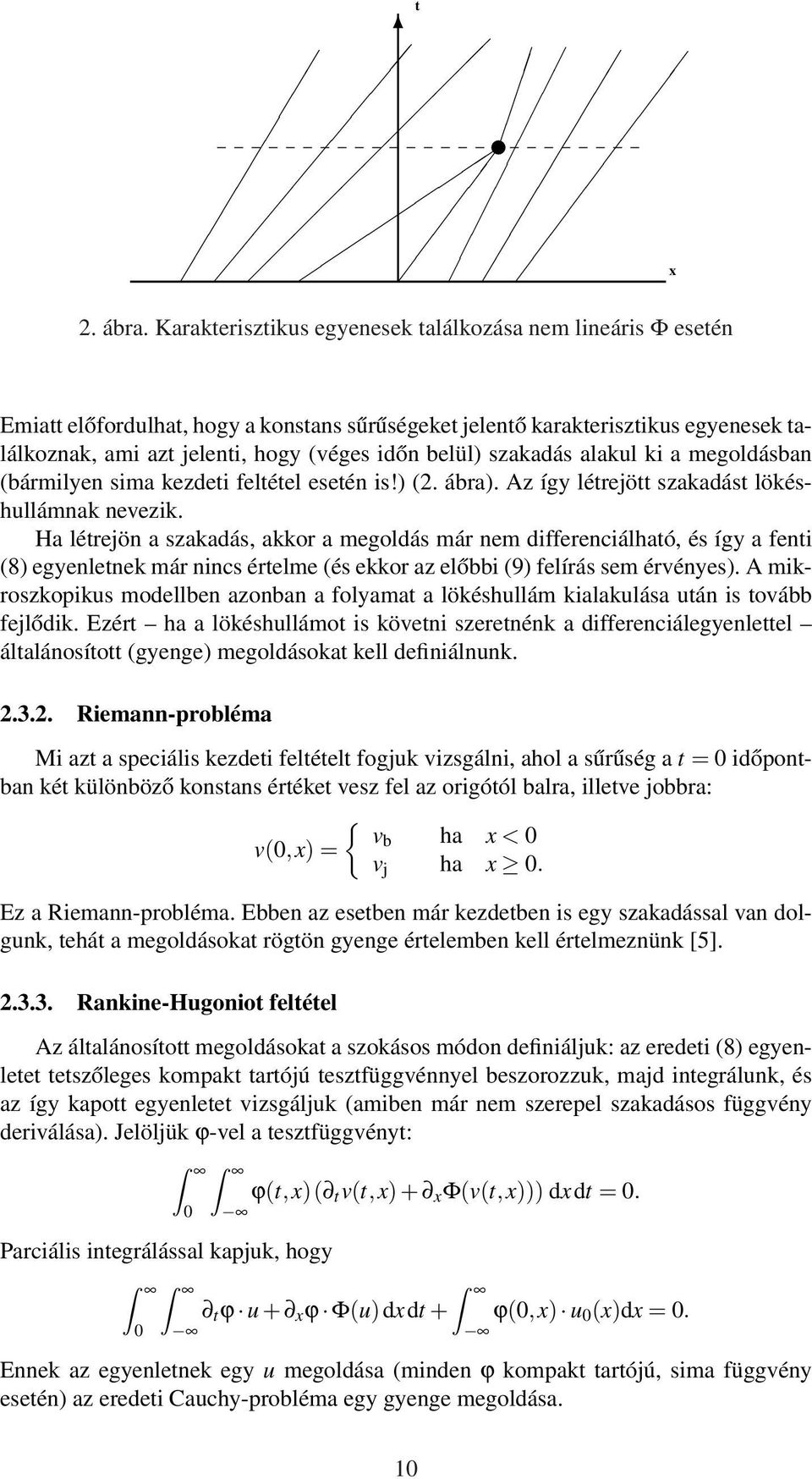 belül) szakadás alakul ki a megoldásban (bármilyen sima kezdeti feltétel esetén is!) (2. ábra). Az így létrejött szakadást lökéshullámnak nevezik.