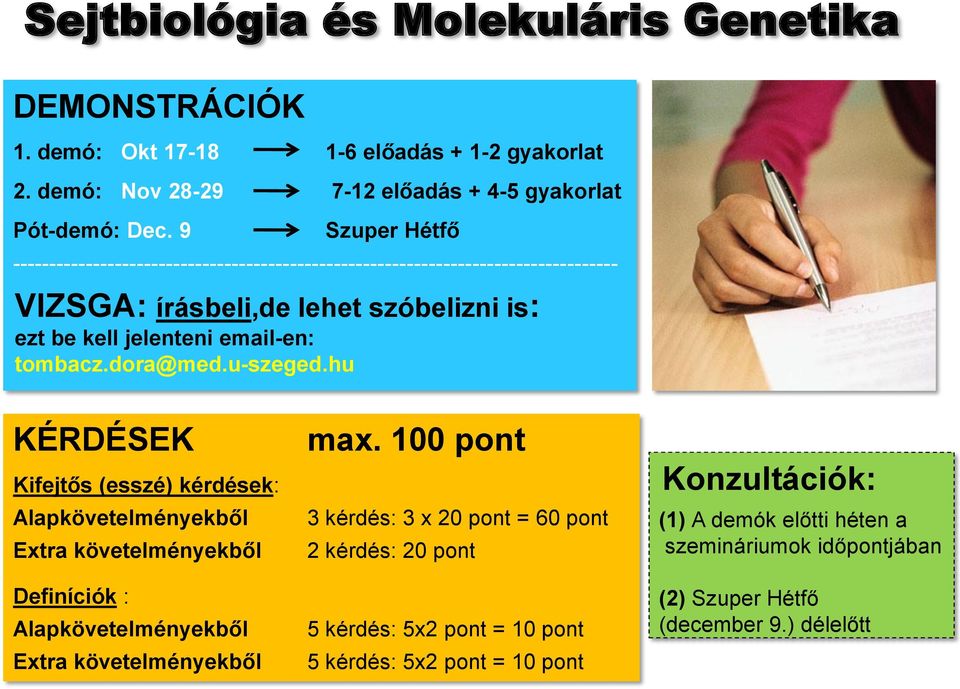 dora@med.u-szeged.hu KÉRDÉSEK Kifejtős (esszé) kérdések: Alapkövetelményekből Extra követelményekből Definíciók : Alapkövetelményekből Extra követelményekből max.