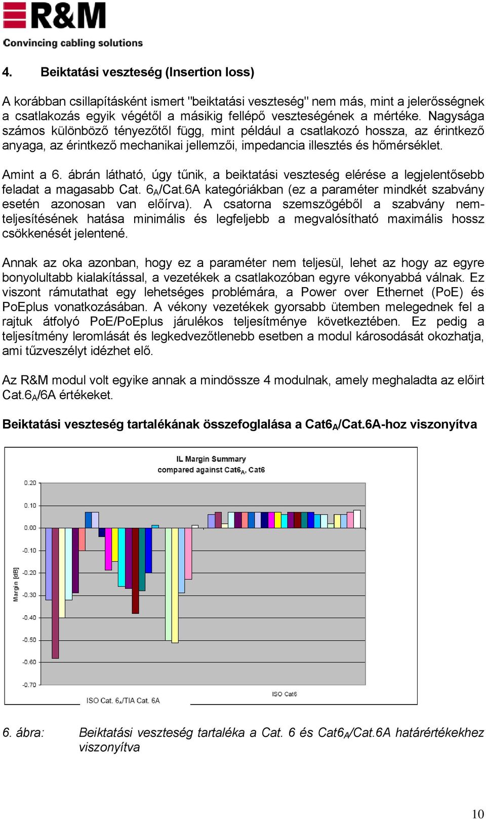 ábrán látható, úgy tűnik, a beiktatási veszteség elérése a legjelentősebb feladat a magasabb Cat. 6 A /Cat.6A kategóriákban (ez a paraméter mindkét szabvány esetén azonosan van előírva).