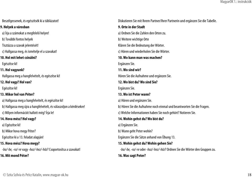 Klären Sie die Bedeutung der Wörter. c) Hallgassa meg, és ismételje el a szavakat! c) Hören und wiederholen Sie die Wörter. 10. Hol mit lehet csinálni? 10. Wo kann man was machen? Egészítse ki!