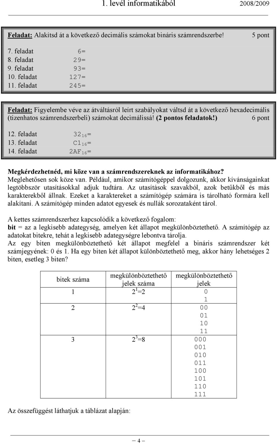 feladat 32 16 = 13. feladat C1 16 = 14. feladat 2AF 16 = Megkérdezhetnéd, mi köze van a számrendszereknek az informatikához? Meglehetősen sok köze van.