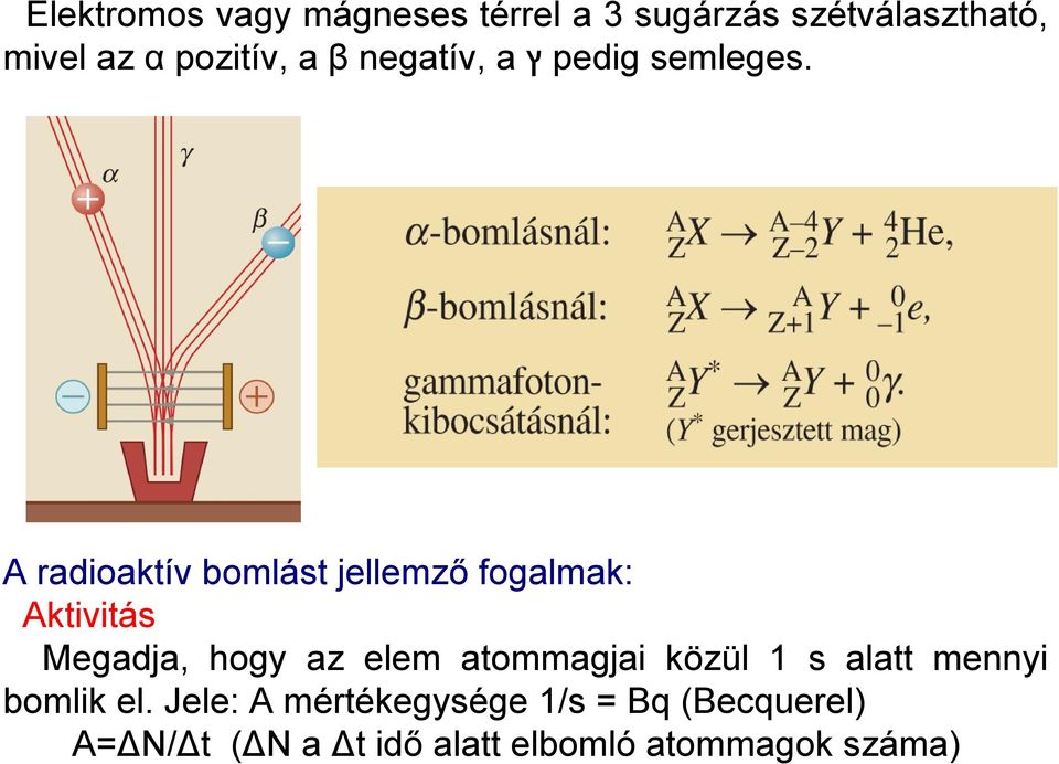 A radioaktív bomlást jellemző fogalmak: Aktivitás Megadja, hogy az elem