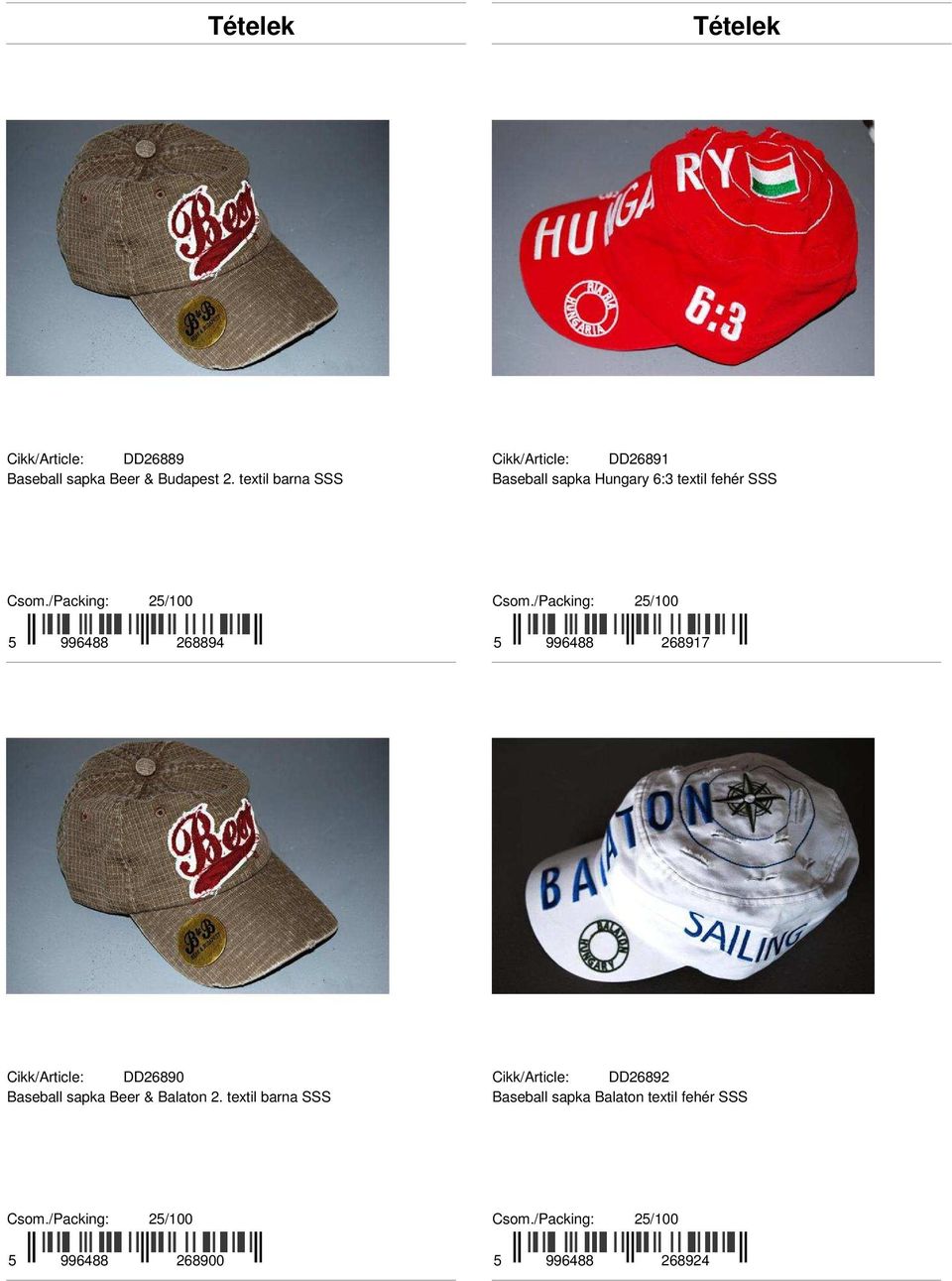 5 996488 268894 5 996488 268917 Cikk/Article: DD26890 Baseball sapka Beer & Balaton