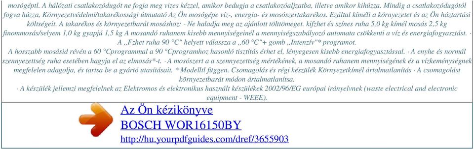 A takarékos és környezetbarát mosáshoz: Ne haladja meg az ajánlott tölttömeget.