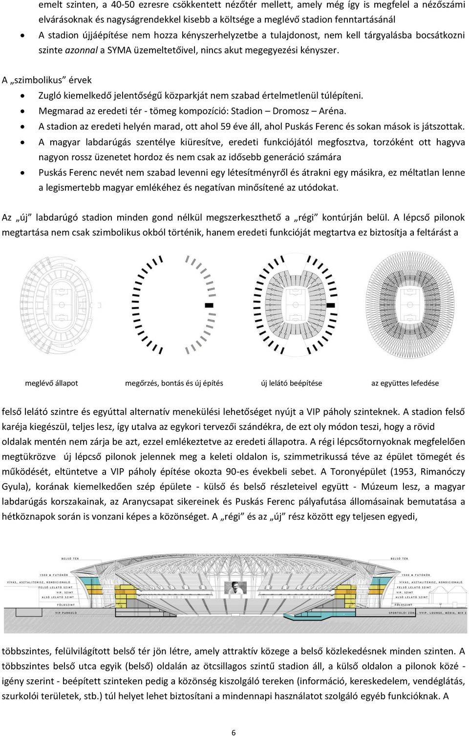 A szimbolikus érvek Zugló kiemelkedő jelentőségű közparkját nem szabad értelmetlenül túlépíteni. Megmarad az eredeti tér - tömeg kompozíció: Stadion Dromosz Aréna.
