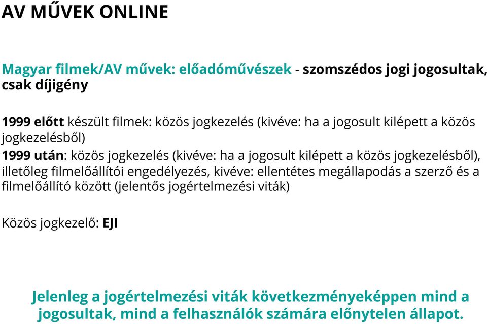 illetőleg filmelőállítói engedélyezés, kivéve: ellentétes megállapodás a szerző és a filmelőállító között (jelentős jogértelmezési