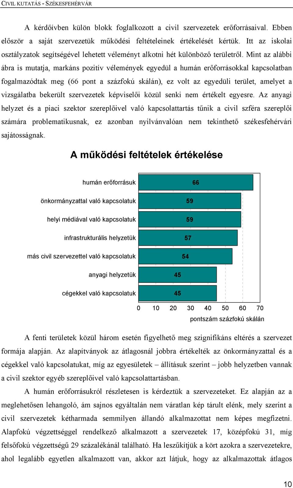 Mint az alábbi ábra is mutatja, markáns pozitív vélemények egyedül a humán erőforrásokkal kapcsolatban fogalmazódtak meg (66 pont a százfokú skálán), ez volt az egyedüli terület, amelyet a