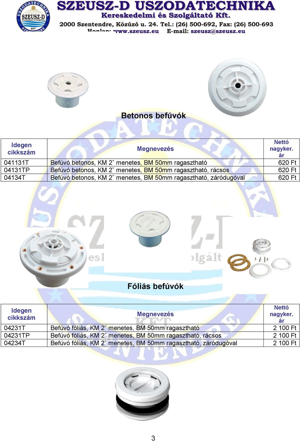Ft Fóliás befúvók 04231T 04231TP 04234T Befúvó fóliás, KM 2ˇ menetes, BM 50mm ragasztható Befúvó fóliás, KM 2ˇ