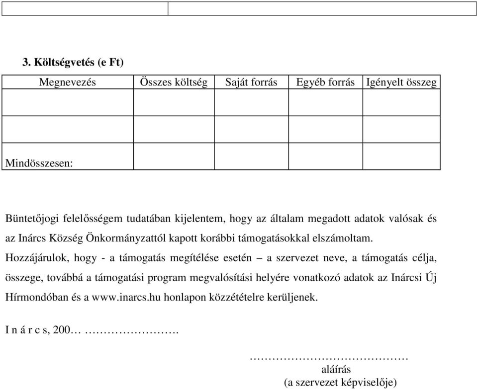 Hozzájárulok, hogy - a támogatás megítélése esetén a szervezet neve, a támogatás célja, összege, továbbá a támogatási program megvalósítási