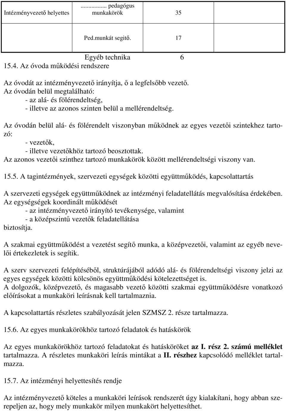 Az óvodán belül alá- és fölérendelt viszonyban működnek az egyes vezetői szintekhez tartozó: - vezetők, - illetve vezetőkhöz tartozó beosztottak.