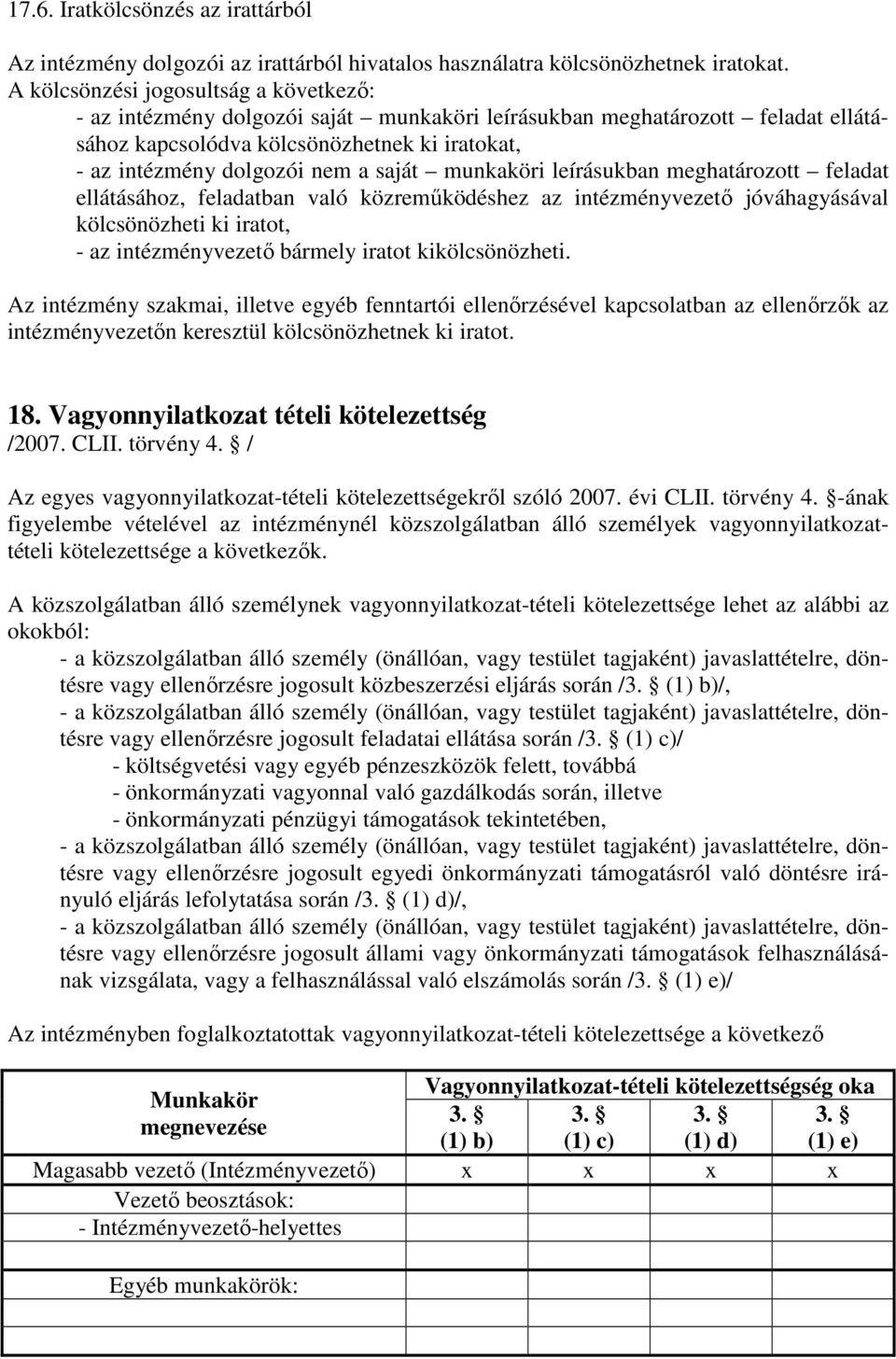 saját munkaköri leírásukban meghatározott feladat ellátásához, feladatban való közreműködéshez az intézményvezető jóváhagyásával kölcsönözheti ki iratot, - az intézményvezető bármely iratot