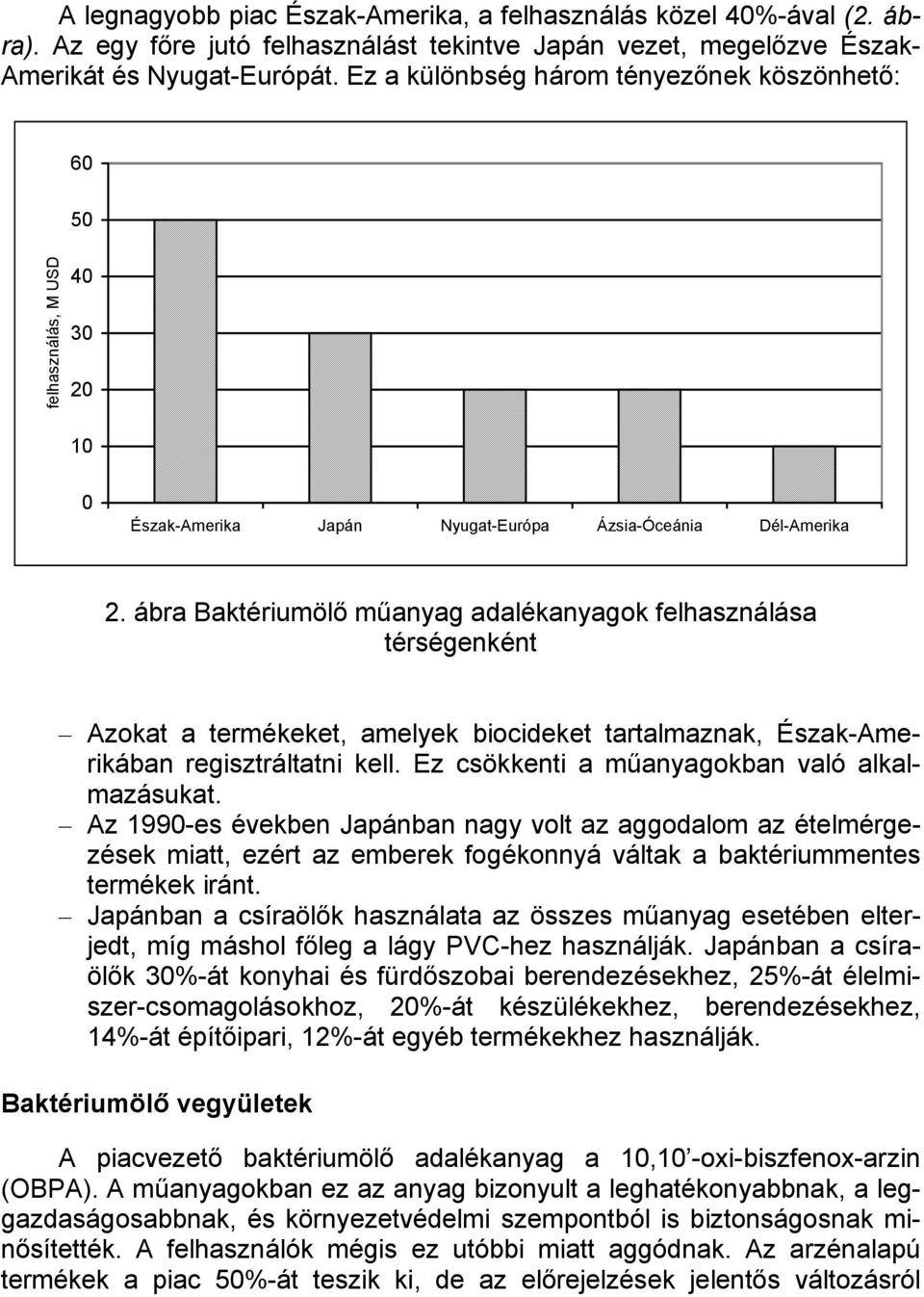 ábra Baktériumölő műanyag adalékanyagok felhasználása térségenként Azokat a termékeket, amelyek biocideket tartalmaznak, Észak-Amerikában regisztráltatni kell.