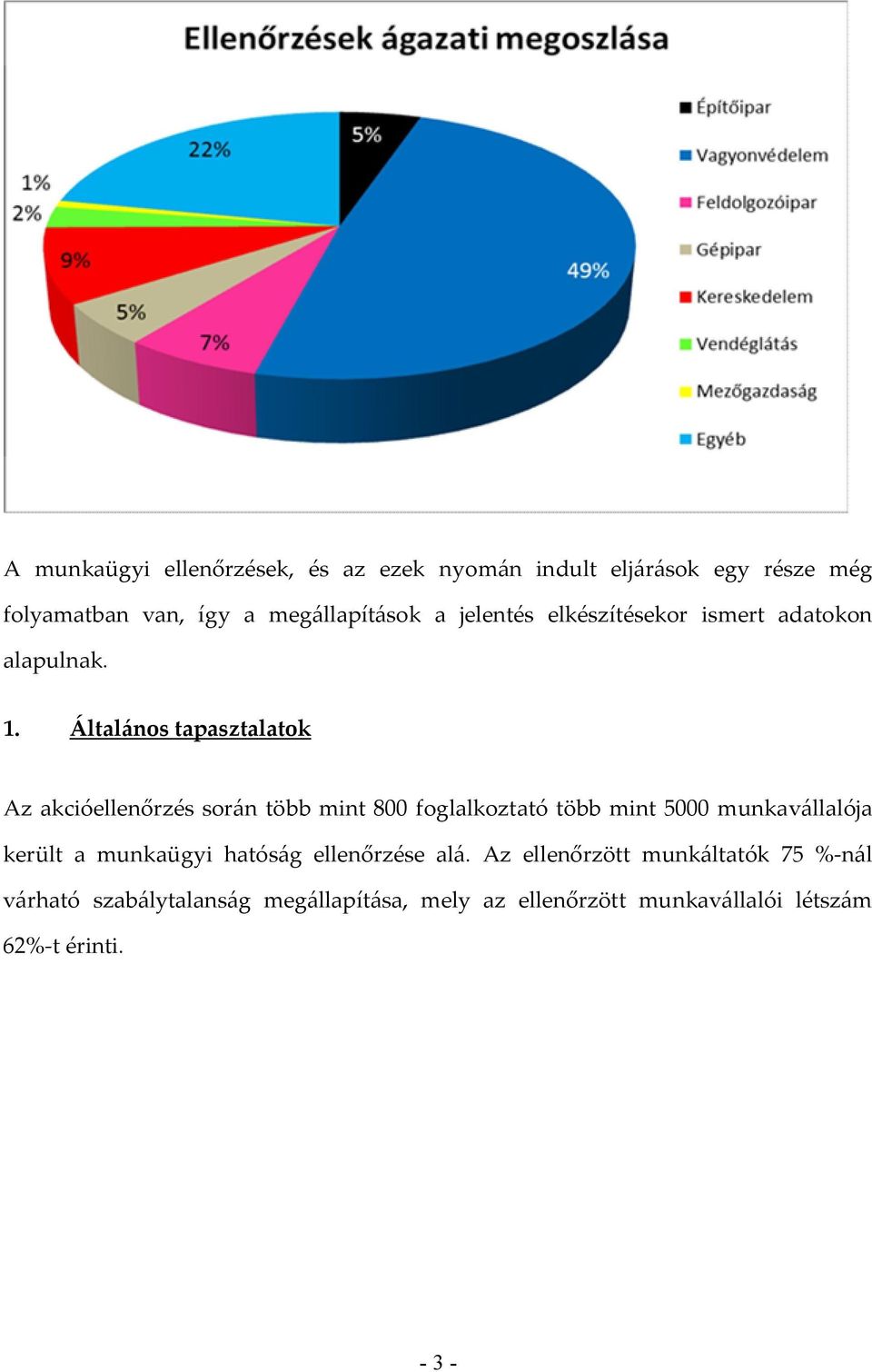 Általános tapasztalatok Az akcióellenőrzés során több mint 800 foglalkoztató több mint 5000 munkavállalója került