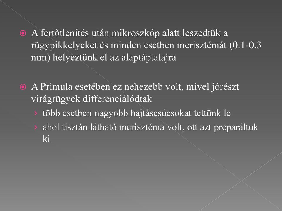 3 mm) helyeztünk el az alaptáptalajra A Primula esetében ez nehezebb volt, mivel