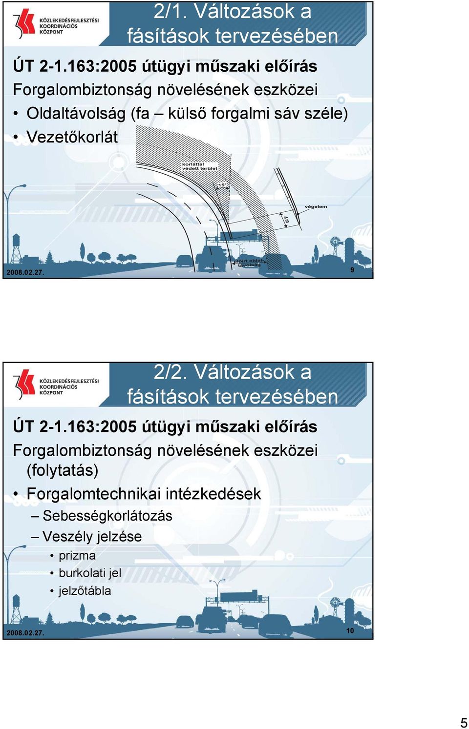 forgalmi sáv széle) Vezetőkorlát 2008.02.27. 9 2/2. Változások a ÚT 2-1.