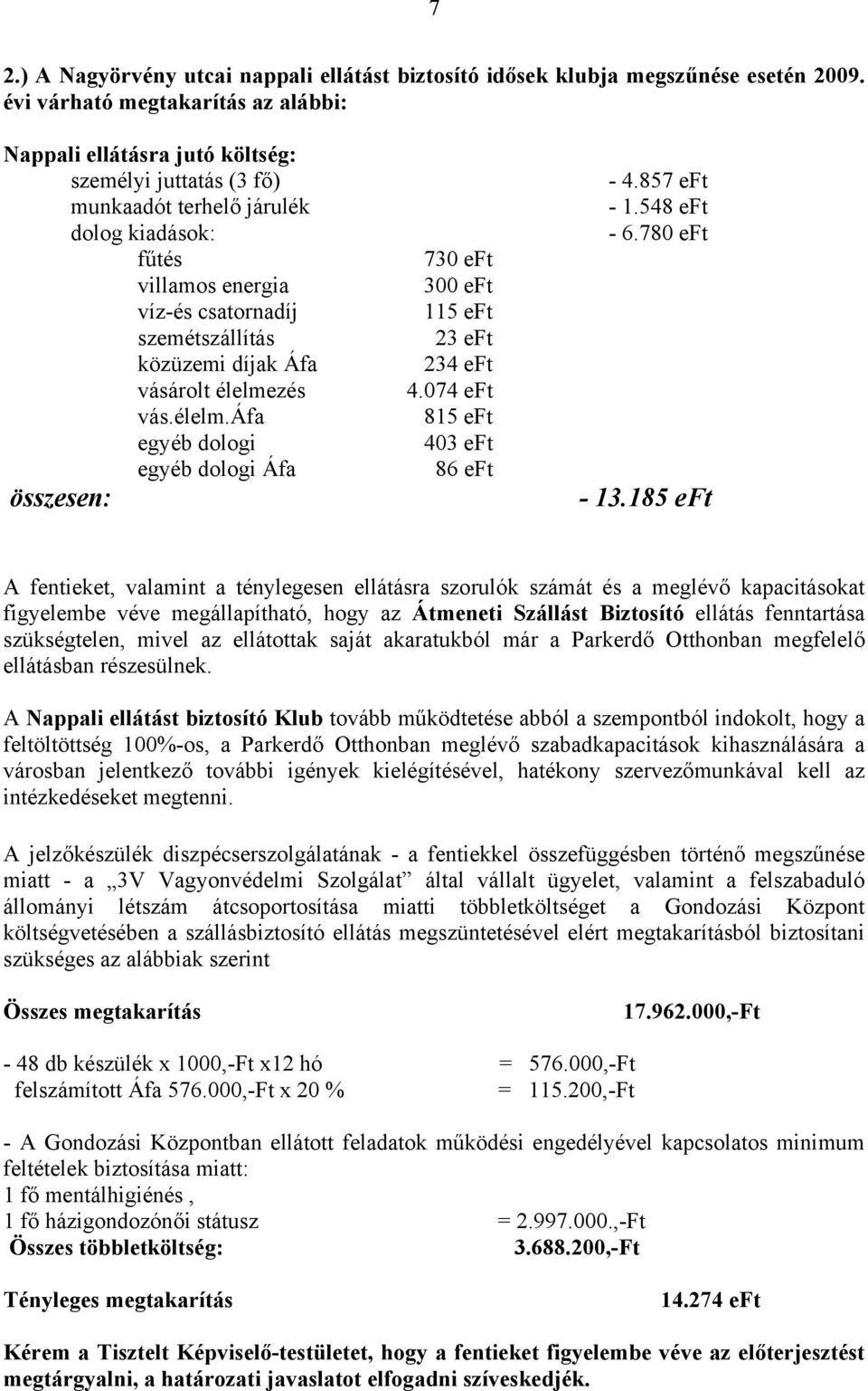 közüzemi díjak Áfa vásárolt élelmezés vás.élelm.áfa egyéb dologi egyéb dologi Áfa összesen: 730 eft 300 eft 115 eft 23 eft 234 eft 4.074 eft 815 eft 403 eft 86 eft - 4.857 eft - 1.548 eft - 6.